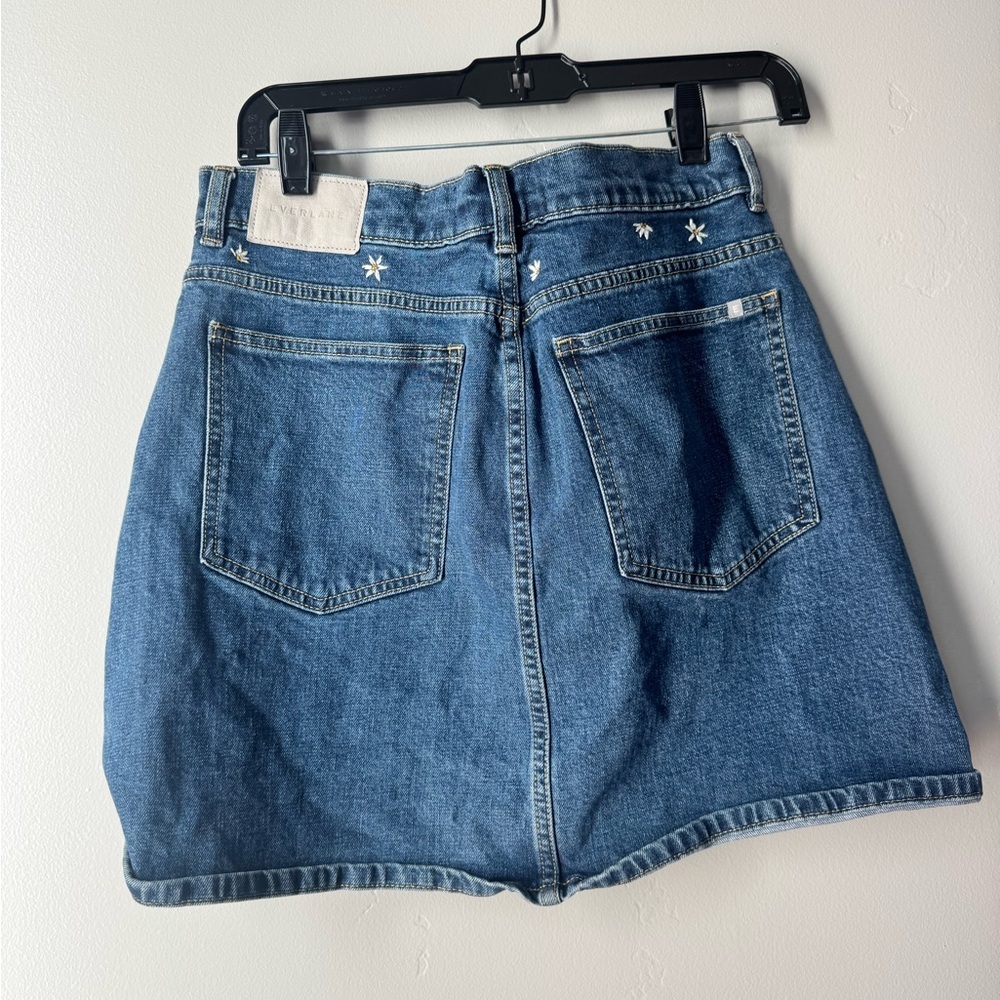 Everlane Way High Daisy Embroidered Denim Skirt Organic Cotton Cottagecore Chic - Picture 5 of 8